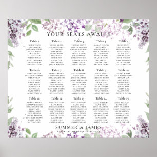 Elegant Lilac Purple Floral Wedding Seating Chart