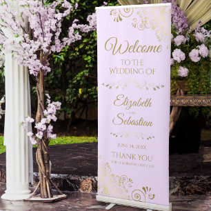 Elegant Lilac Purple & Gold Lacy Wedding Welcome Retractable Banner