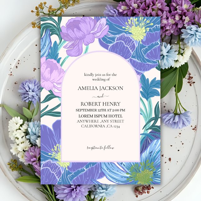 Elegant Lilac & Purple hand drawn Floral Wedding Invitation (Creator Uploaded)