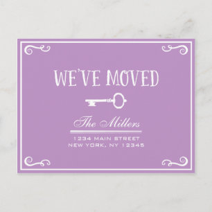 Elegant Lilac Purple Key Moving Announcement Postcard