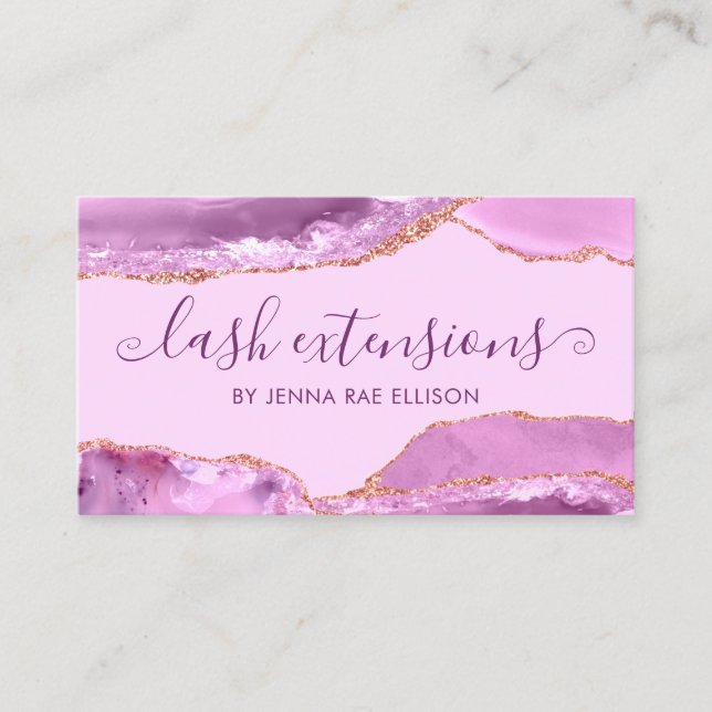 Elegant Lilac Purple Marble Agate Lash Extension Business Card (Front)