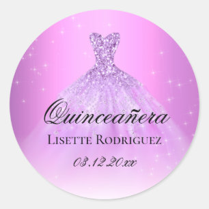 Elegant Lilac Purple Personalised Quinceanera Classic Round Sticker