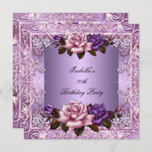 Elegant Lilac Purple Pink Rose 70th Birthday Party Invitation