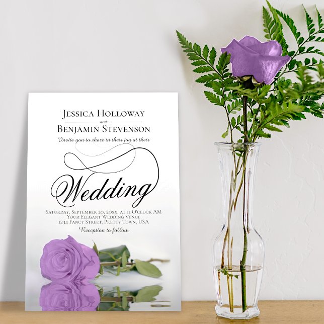 Elegant Lilac Purple Rose Classy Script Wedding Invitation (Creator Uploaded)