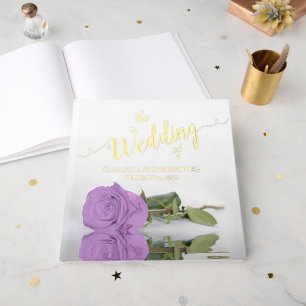Elegant Lilac Purple Rose Large Wedding Foil Guest Book