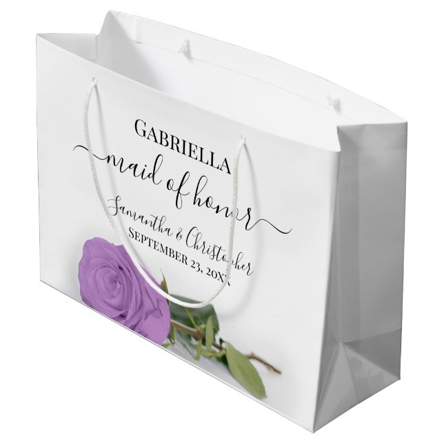 Elegant Lilac Purple Rose Maid of Honour Wedding Large Gift Bag (Back Angled)
