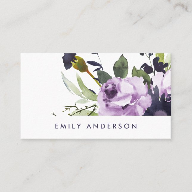 ELEGANT LILAC PURPLE ROSE PEONY FLORAL BUNCH BUSINESS CARD (Front)