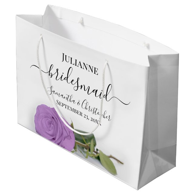 Elegant Lilac Purple Rose Posh Bridesmaid Wedding Large Gift Bag (Back Angled)