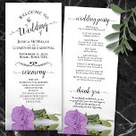 Elegant Lilac Purple Rose Romantic Wedding Programme<br><div class="desc">This beautiful wedding program features an elegant design with a single long stemmed light purple or lilac coloured rose lying on its side reflecting in water. The titles are written in fancy script calligraphy, and there is space for your ceremony and wedding party details, as well as a short thank...</div>