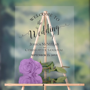 Elegant Lilac Purple Rose Romantic Wedding Welcome Acrylic Sign