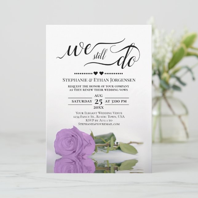 Elegant Lilac Purple Rose We Still Do Vow Renewal Invitation (Standing Front)