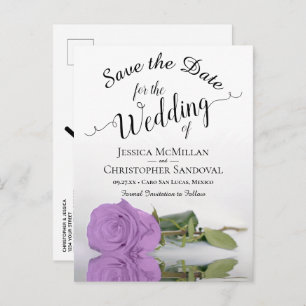Elegant Lilac Purple Rose Wedding Save the Date Announcement Postcard