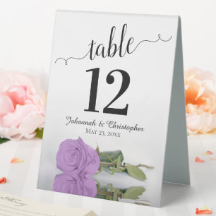 Elegant Lilac Purple Rose Wedding Table Number