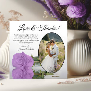 Elegant Lilac Purple Rose with Oval Photo Wedding Thank You Card