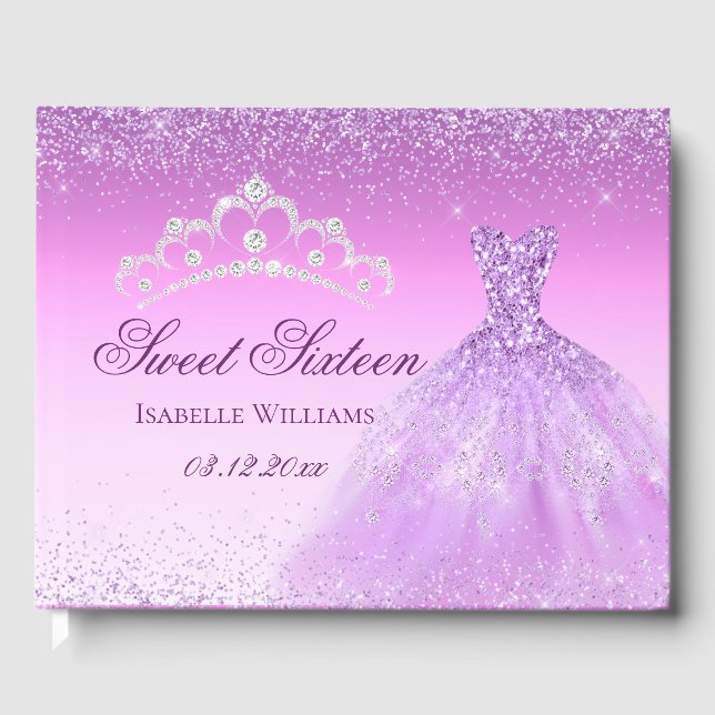 Elegant Lilac Purple Sweet 16 Guest Book (Front)