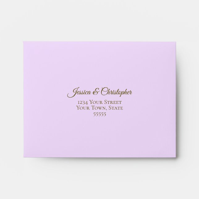 Elegant Lilac Purple with Gold Lace Wedding RSVP Envelope (Front)
