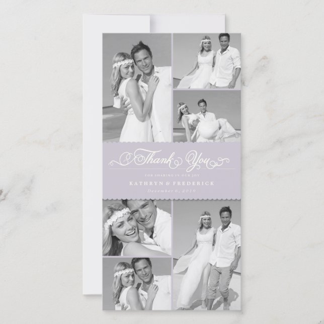 Elegant Lilac Scalloped Band 6 Photo Chic Wedding Thank You Card (Front)