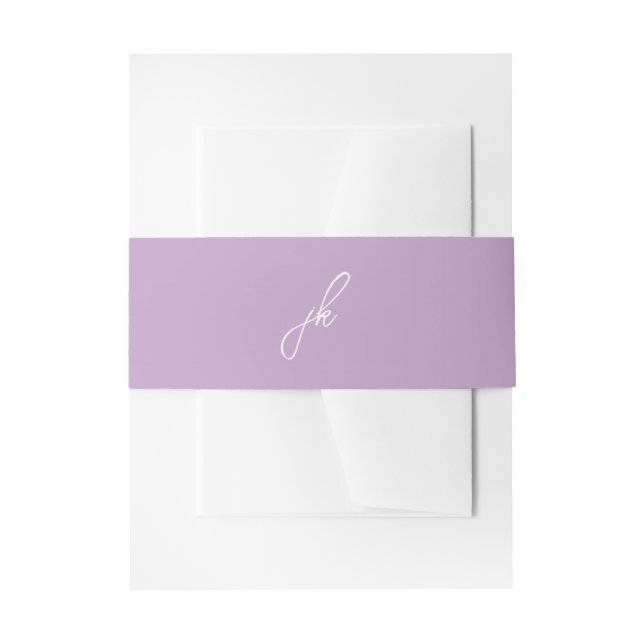 Elegant Lilac Script Monogram Wedding Invitation Belly Band (Front Example)
