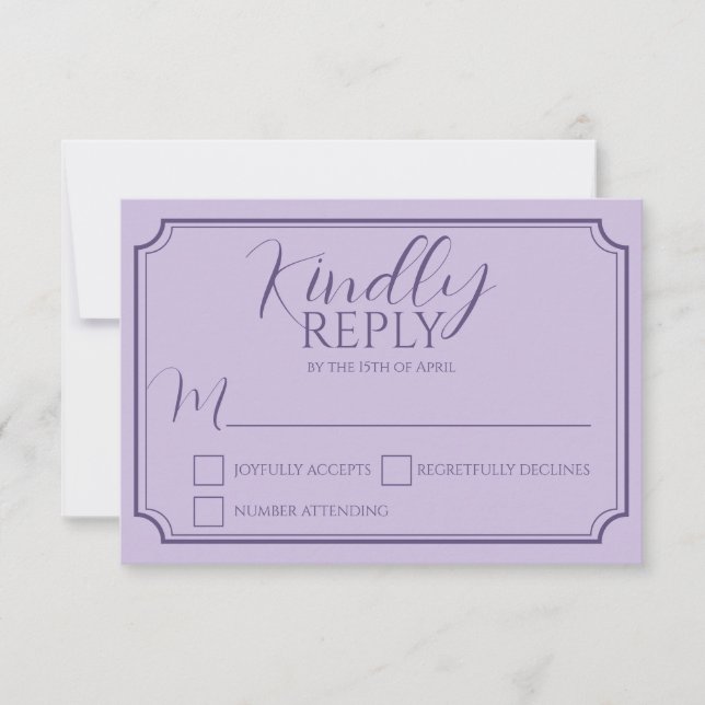 Elegant Lilac Script Wdding Response Card (Front)