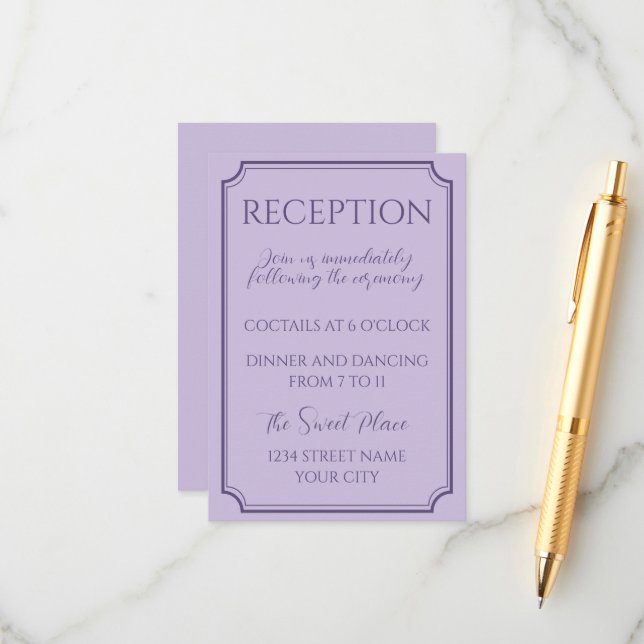 Elegant Lilac Script Wedding Enclosure Card (Front/Back In Situ)
