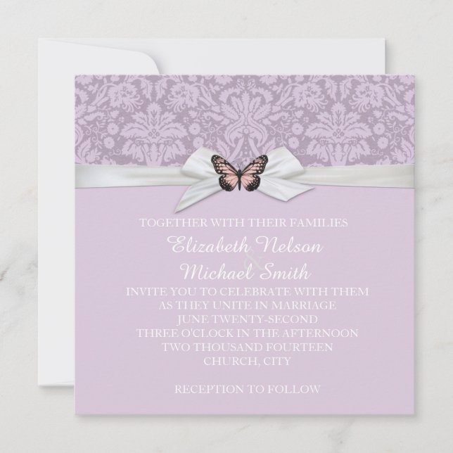 Elegant Lilac Tudor Damask Wedding Invite (Front)