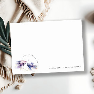 Elegant Lilac Watercolor Coastal Fish Wedding Card