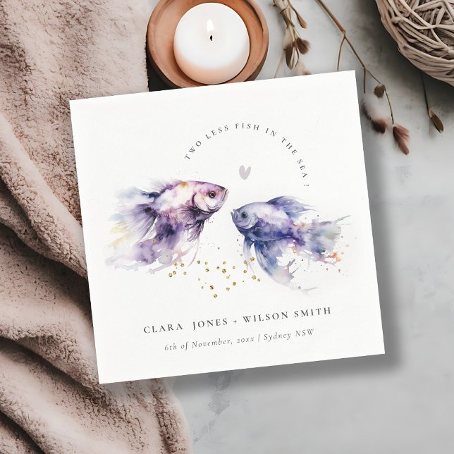 Elegant Lilac Watercolor Coastal Fish Wedding Napkin (Creator Uploaded)
