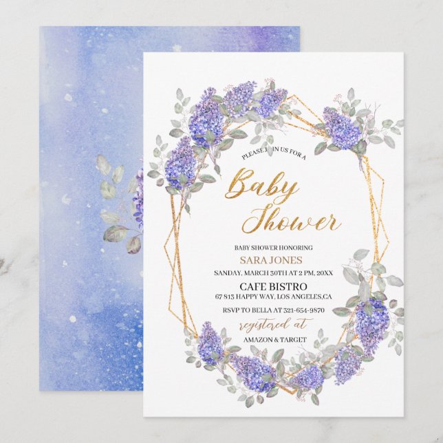 Elegant Lilac Watercolor Flowers   Baby Shower Invitation (Front/Back)