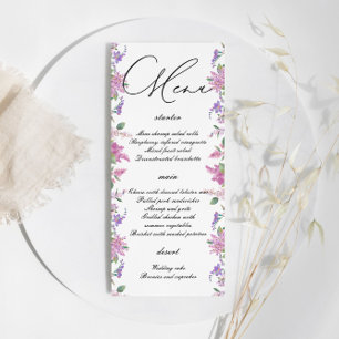 Elegant Lilac Watercolor Flowers Wedding  Menu