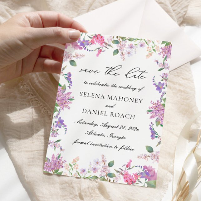 Elegant Lilac Watercolor Flowers Wedding Save The Date (Creator Uploaded)