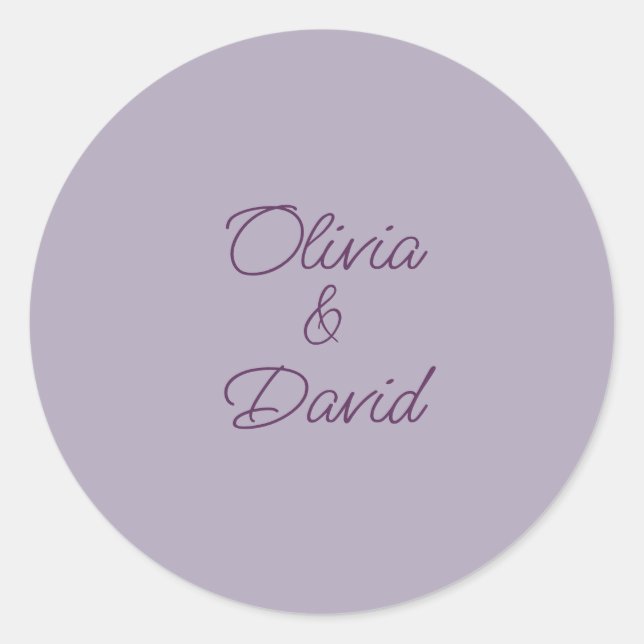 Elegant lilac Wedding Classic Round Sticker (Front)