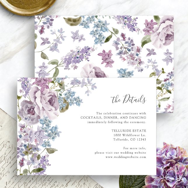 Elegant Lilac Wedding Enclosure Card (Elegant Lilac Floral Wedding Details Enclosure Card by Painted Paperie
)