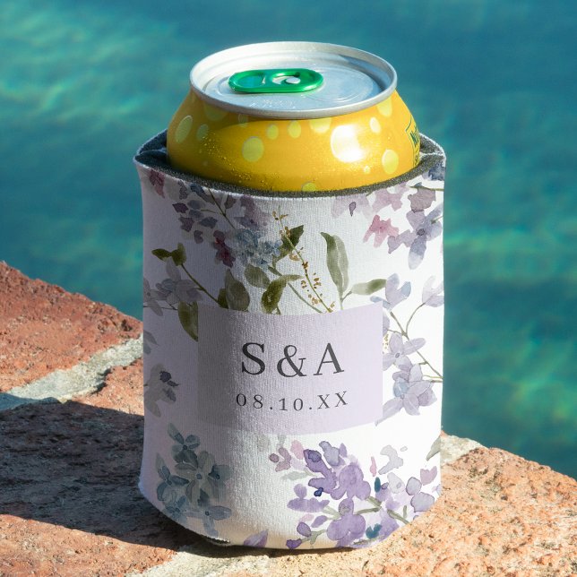 Elegant Lilac Wedding Monogrammed Can Cooler (Elegant Lilac Wedding Monogrammed Can Cooler by Painted Paperie
)