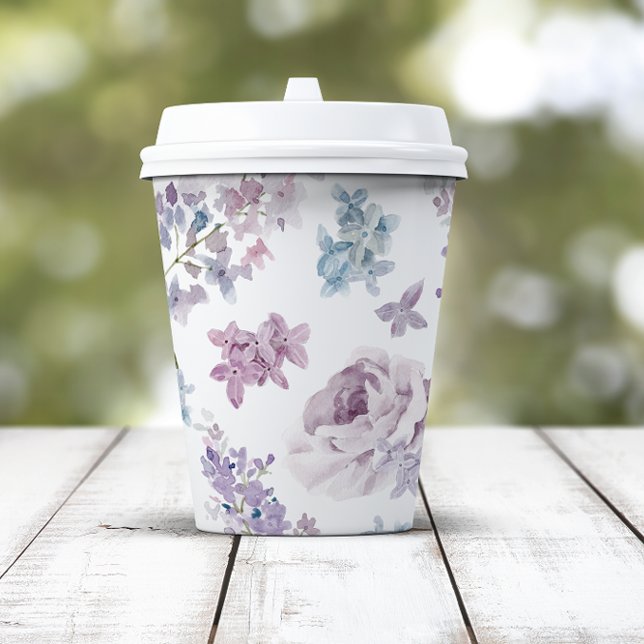 Elegant Lilac Wedding Paper Cups (Elegant Lilac Floral Wedding Paper Cups by Painted Paperie
)