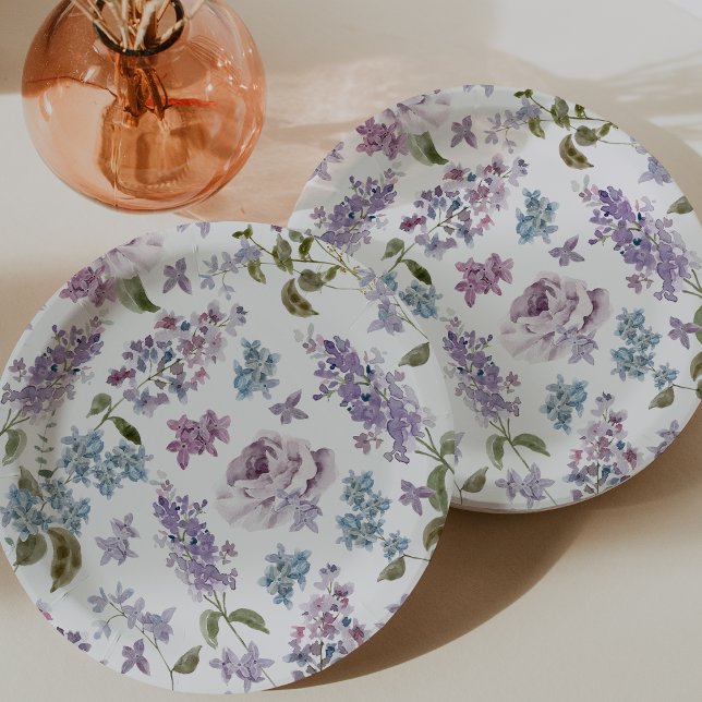 Elegant Lilac Wedding Paper Plate (Elegant Lilac Floral Wedding Paper Plates by Painted Paperie
)