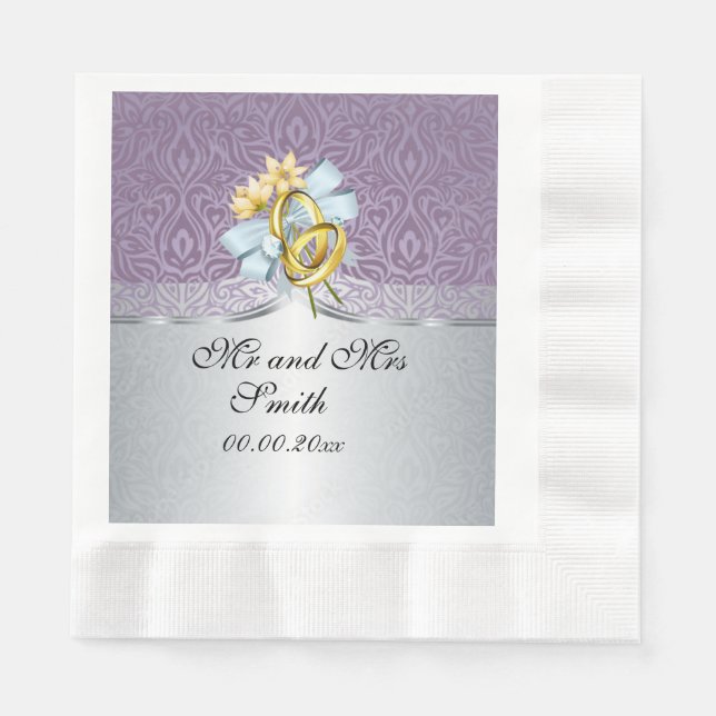 Elegant Lilac Wedding Personalised Paper Napkin (Front)