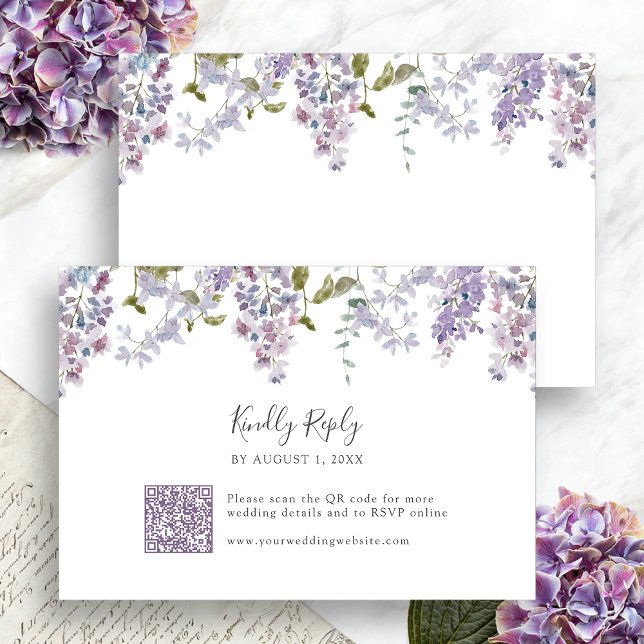 Elegant Lilac Wedding RSVP Card (Elegant Lilac Floral Wedding RSVP Card with QR Code by Painted Paperie
)