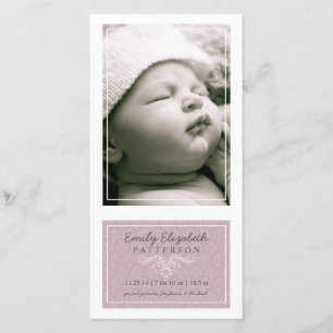 Elegant Lilac & White Baby Girl Birth Announcement