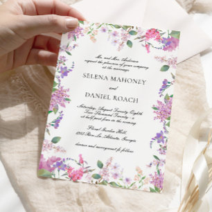 Elegant Lilac Wildflowers Lavender Wedding Invitation