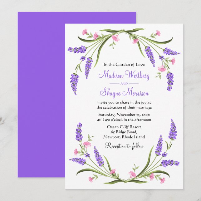 Elegant Lilacs Watercolor Purple Floral Wedding  I Invitation (Front/Back)