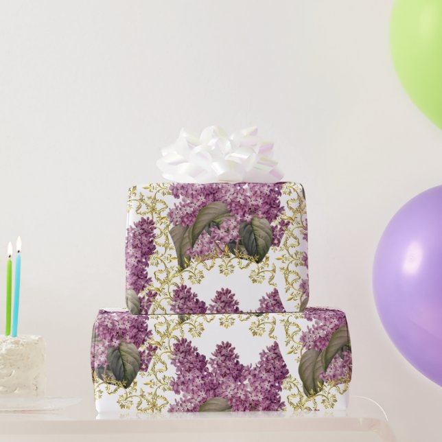 Elegant Lilacs with Gold Filigree Floral  Wrapping Paper (Party Gifts)