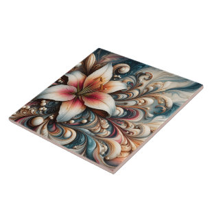 Elegant Lily Among Intricate Swirls and Patterns Tile