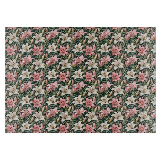 Elegant Lily and Foliage Composition Cutting Board (Front)