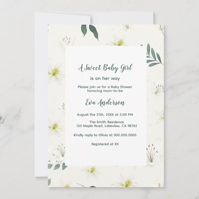 Elegant Lily Baby Shower Invitation (Front)