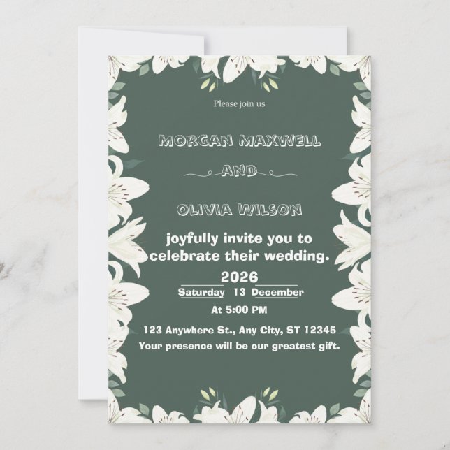 Elegant Lily Border Wedding Invitation  (Front)