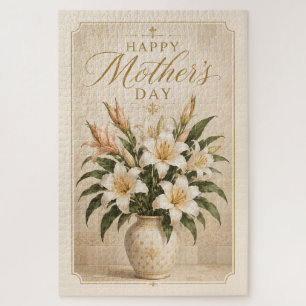 Elegant Lily Bouquet Mother's Day Greeting Jigsaw Puzzle