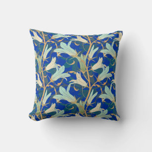 Elegant Lily Floral Pattern   Blue & Yellow Cushion
