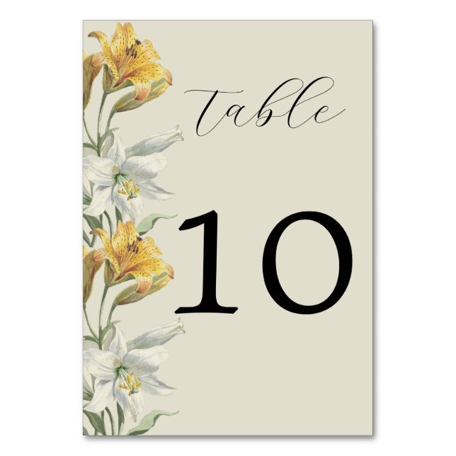 Elegant Lily Florals Wedding  Table Number (Front)