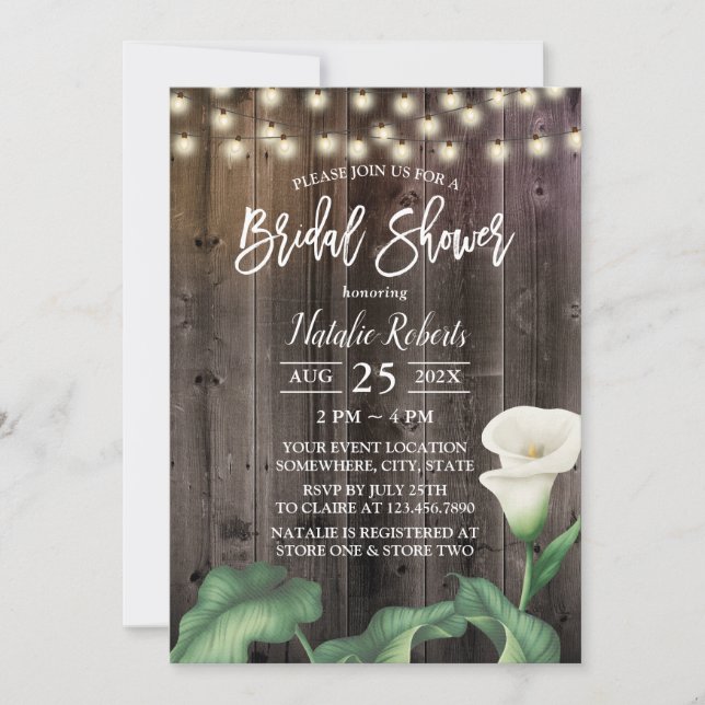 Elegant Lily Flower Rustic Barn Wood Bridal Shower Invitation (Front)