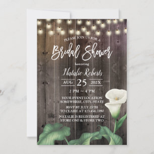 Elegant Lily Flower Rustic Barn Wood Bridal Shower Invitation